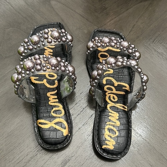 Sam Edelman Women Eleana Slip-On Textured Flat Sandals, Clear/Grey PVC - Picture 7 of 12